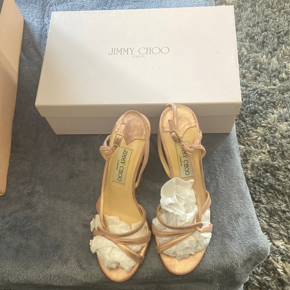 Jimmy Choo Metallic pink strap heel